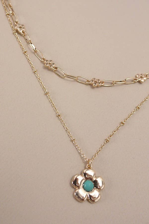Double Layer Flower Pendant Gold Necklace - Lavender Hills BeautyJosslyn by Wall to Wall80N978