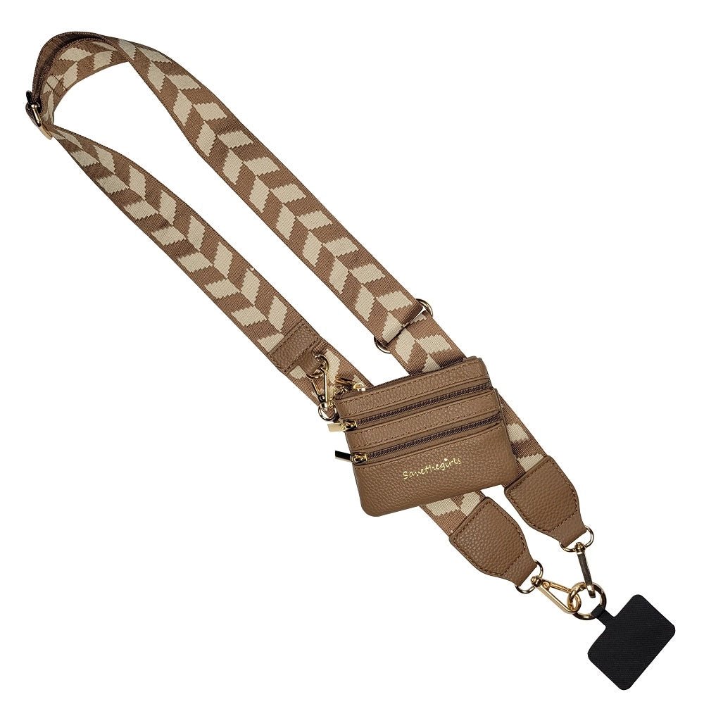 Clip & Go Strap with Zippered Classic Pouch - Brown/Cream Chevron - Lavender Hills BeautySave The GirlsCG-1048BC