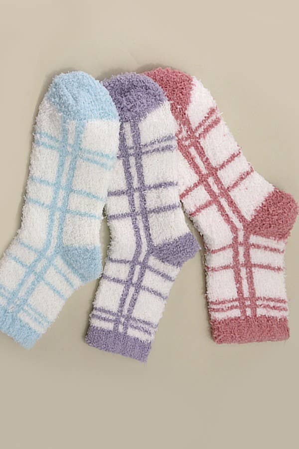Plaid Fuzzy Fleece Socks - Lavender Hills BeautyJosslyn by Wall to Wall40S02050-RSE