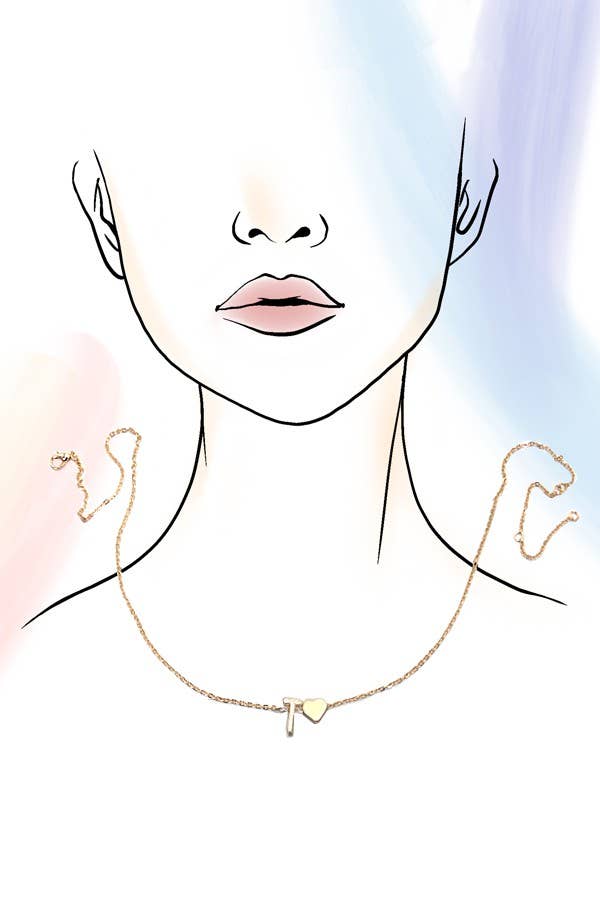 Monogram Initial with Heart Charm Brass Necklace - Lavender Hills BeautyJOSSLYN by wall to wall80N150-D