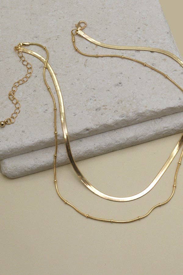 Double Snake Chain Layer Gold Necklace - Lavender Hills BeautyJosslyn by Wall to Wall25N474