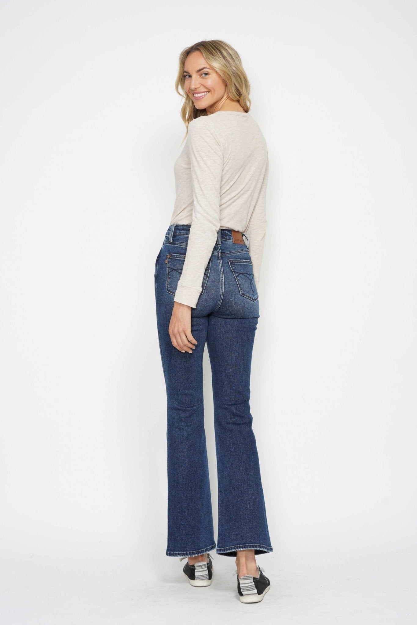 Judy Blue High Rise Embroidered Pocket Tummy Control Bootcut Jeans - Short Inseam - Lavender Hills BeautyJudy Blue88786REG - DK - SHORT - 3(26)