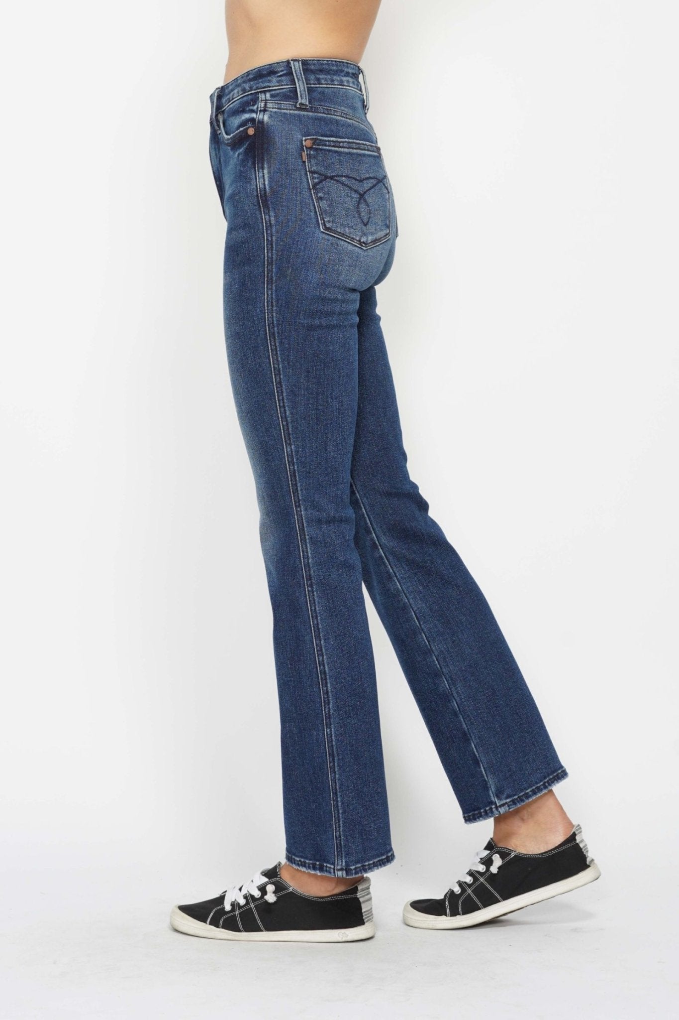 Judy Blue High Rise Embroidered Pocket Tummy Control Bootcut Jeans - Short Inseam - Lavender Hills BeautyJudy Blue88786REG - DK - SHORT - 3(26)