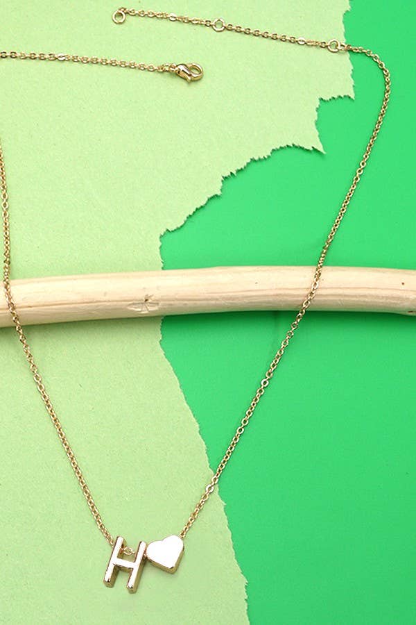 Monogram Initial with Heart Charm Brass Necklace - Lavender Hills BeautyJOSSLYN by wall to wall80N150-H