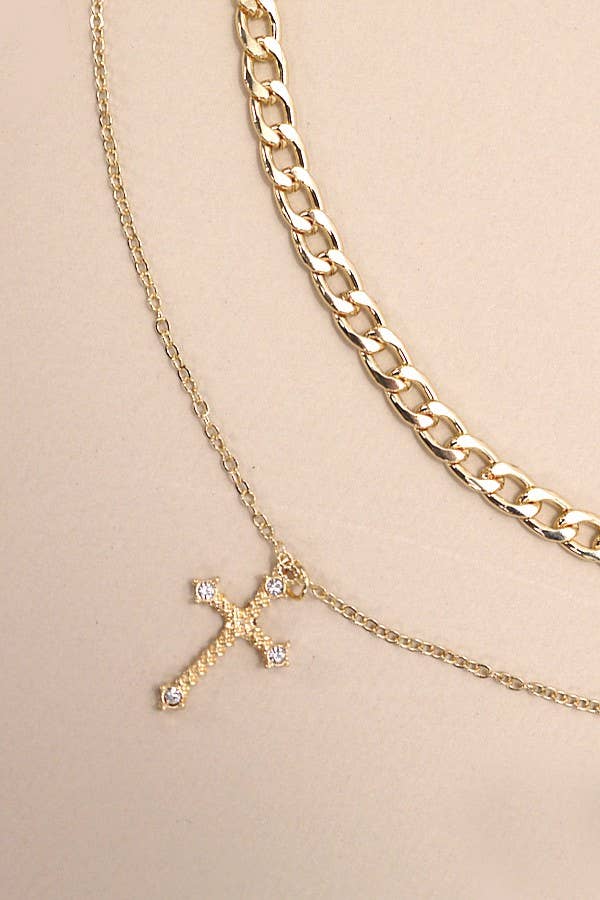 Layer Cross Charm Pendant Gold Necklace - Lavender Hills BeautyJosslyn by Wall to Wall80N492