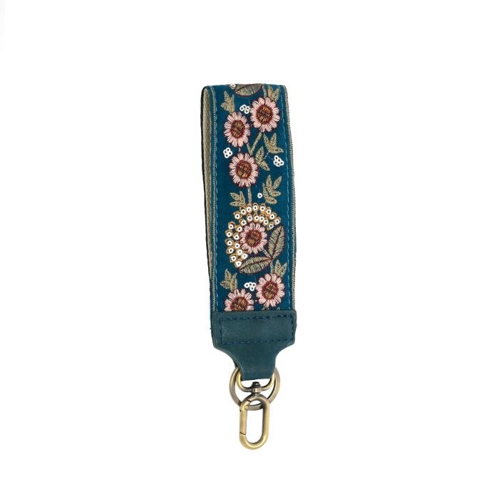 Teal Ornate Floral + Sequin Wristlet Keychain Strap - Lavender Hills BeautyJoy SusanLK051 - 66