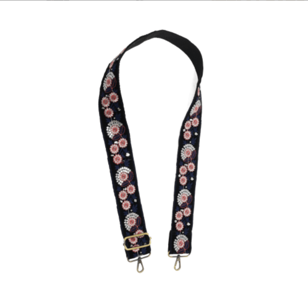 Black Ornate Floral + Sequin Guitar Purse Strap - Lavender Hills BeautyJoy SusanLS170 - 00