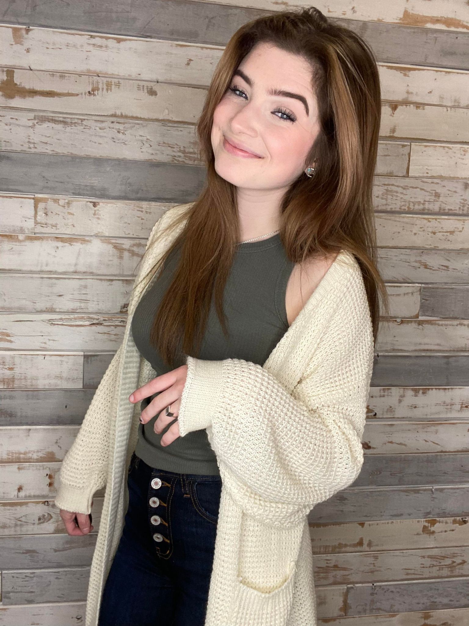 Long Waffle Cardigan - Off White - Lavender Hills BeautyLavender Hills Beauty Studio