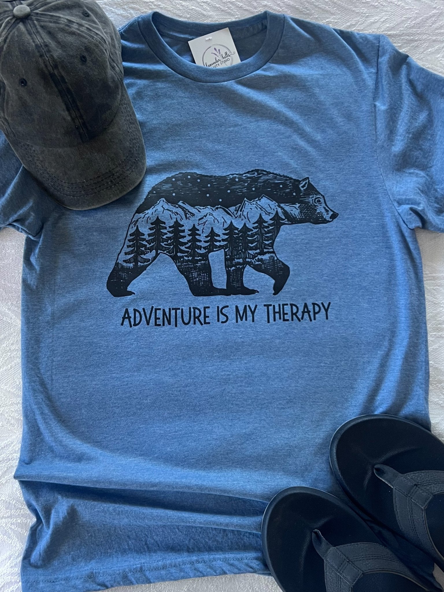 Adventure Is My Therapy Bear Short Sleeve T-Shirt - Lavender Hills BeautyLavender Hills Beauty Studio