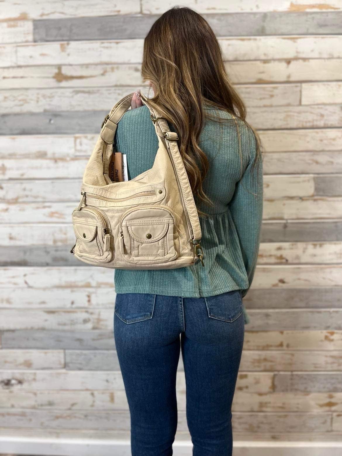Andee Convertible Crossbody Backpack - Taupe | Vegan Leather - Lavender Hills BeautyAmpere Creations