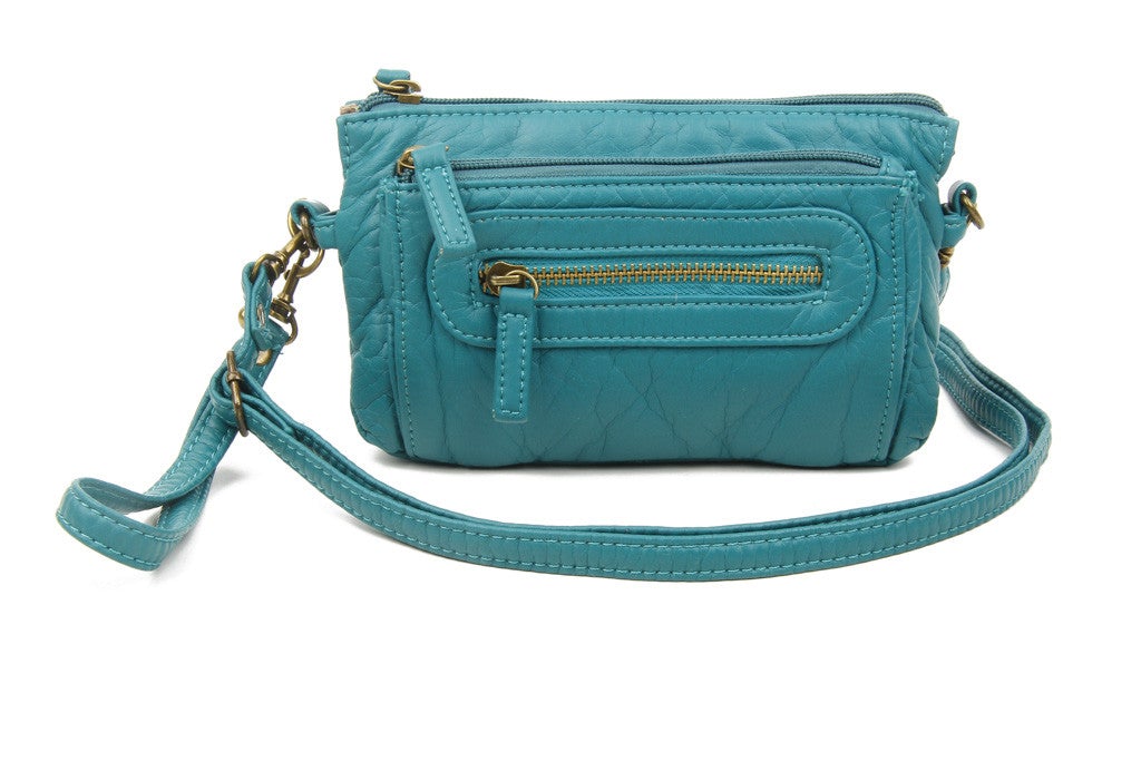 Anita Three Way Crossbody Wristlet Purse - Teal Blue  | Vegan Leather