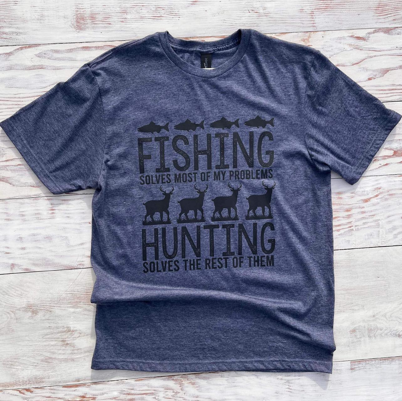 Blue Fishing & Hunting Solve My Problems T-Shirt - Lavender Hills BeautyLavender Hills Beauty Studio