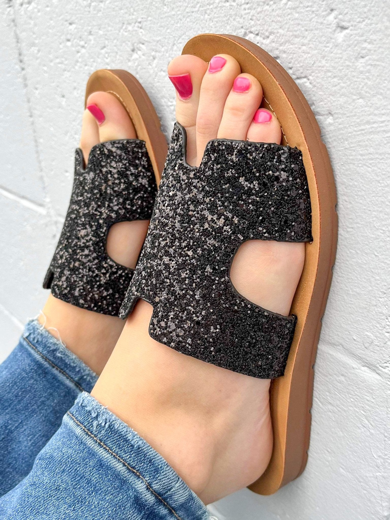 Bogalusa Slide Sandal - Black Chunky Glitter - Lavender Hills BeautyCorkys Footwear41-5114-BCGL-6