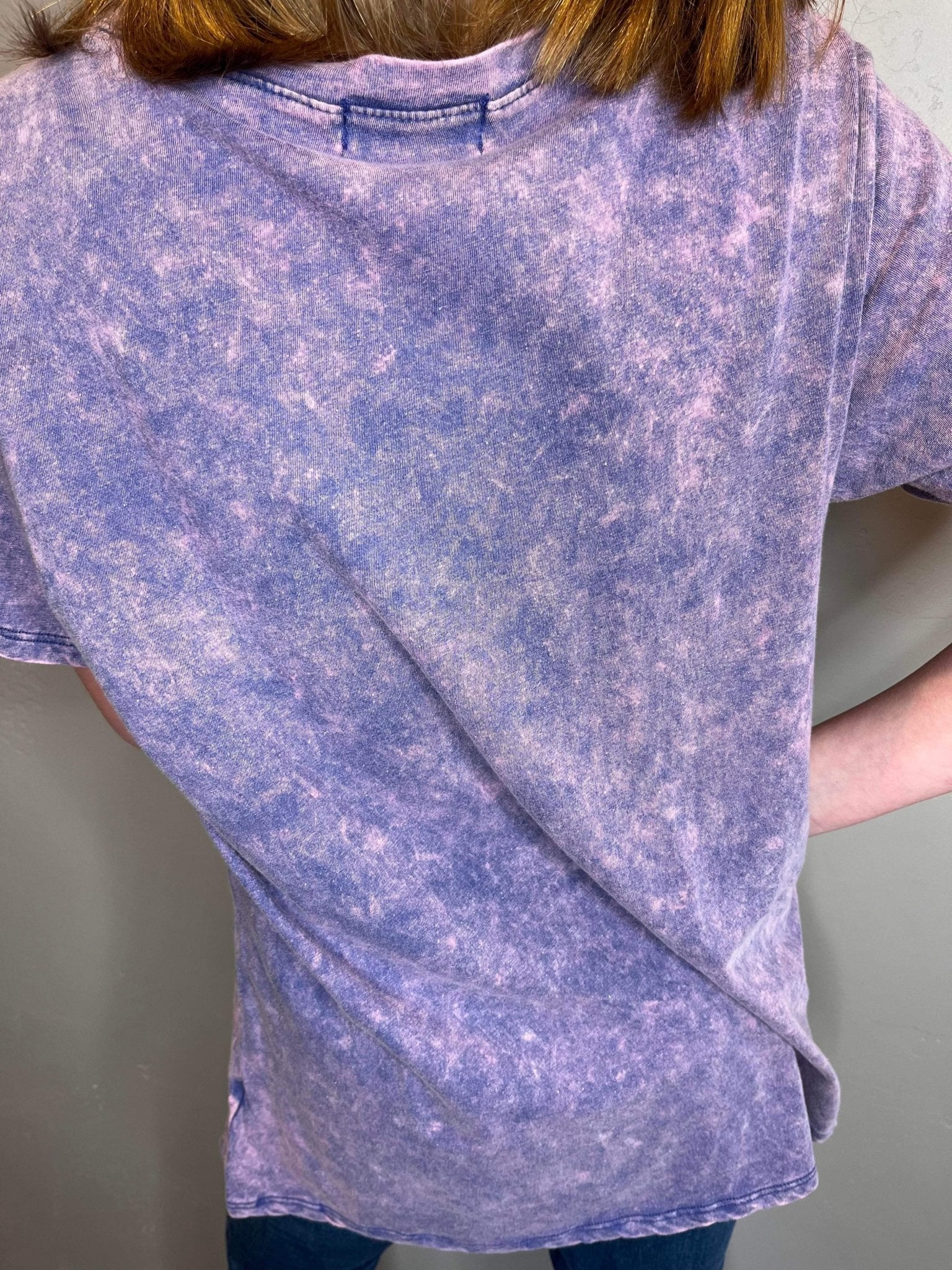 Acid Washed V-Neck T-Shirt - Purple - Lavender Hills BeautyZenana