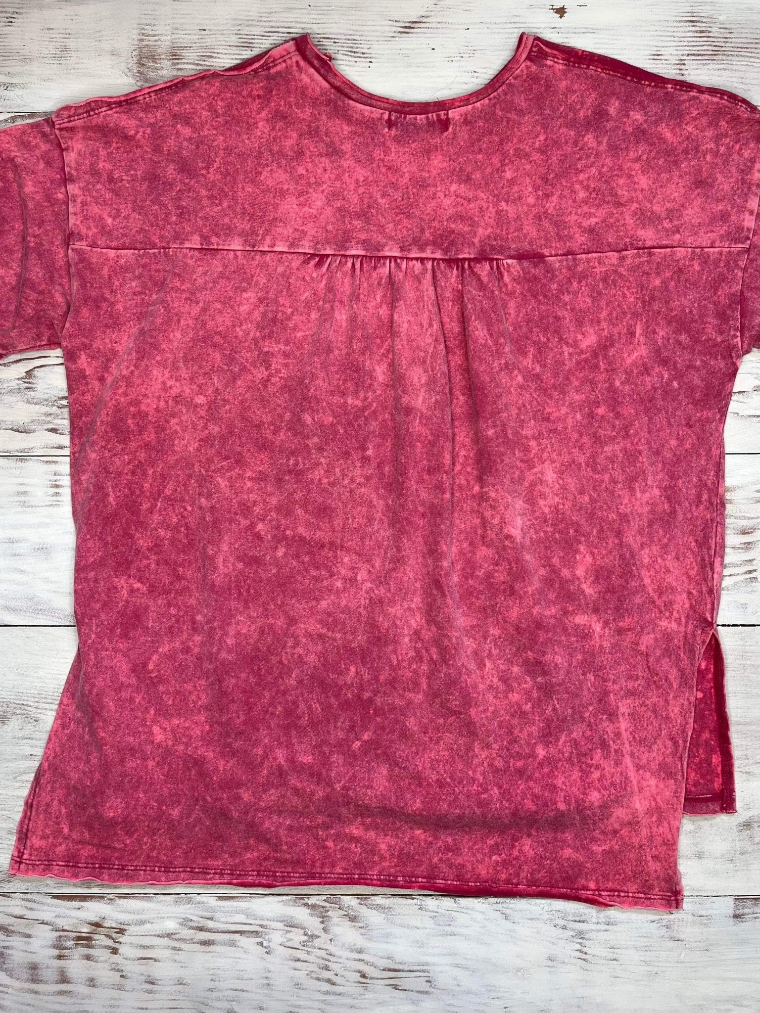 Acid Washed Shirred Back T-Shirt - Ash Pink - Lavender Hills BeautyZenana
