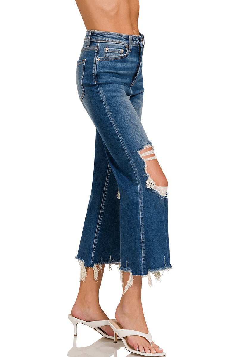 Geena Straight Distressed Raw Hem Cropped Jeans - Lavender Hills BeautyZenanaDTP-1642DD-25