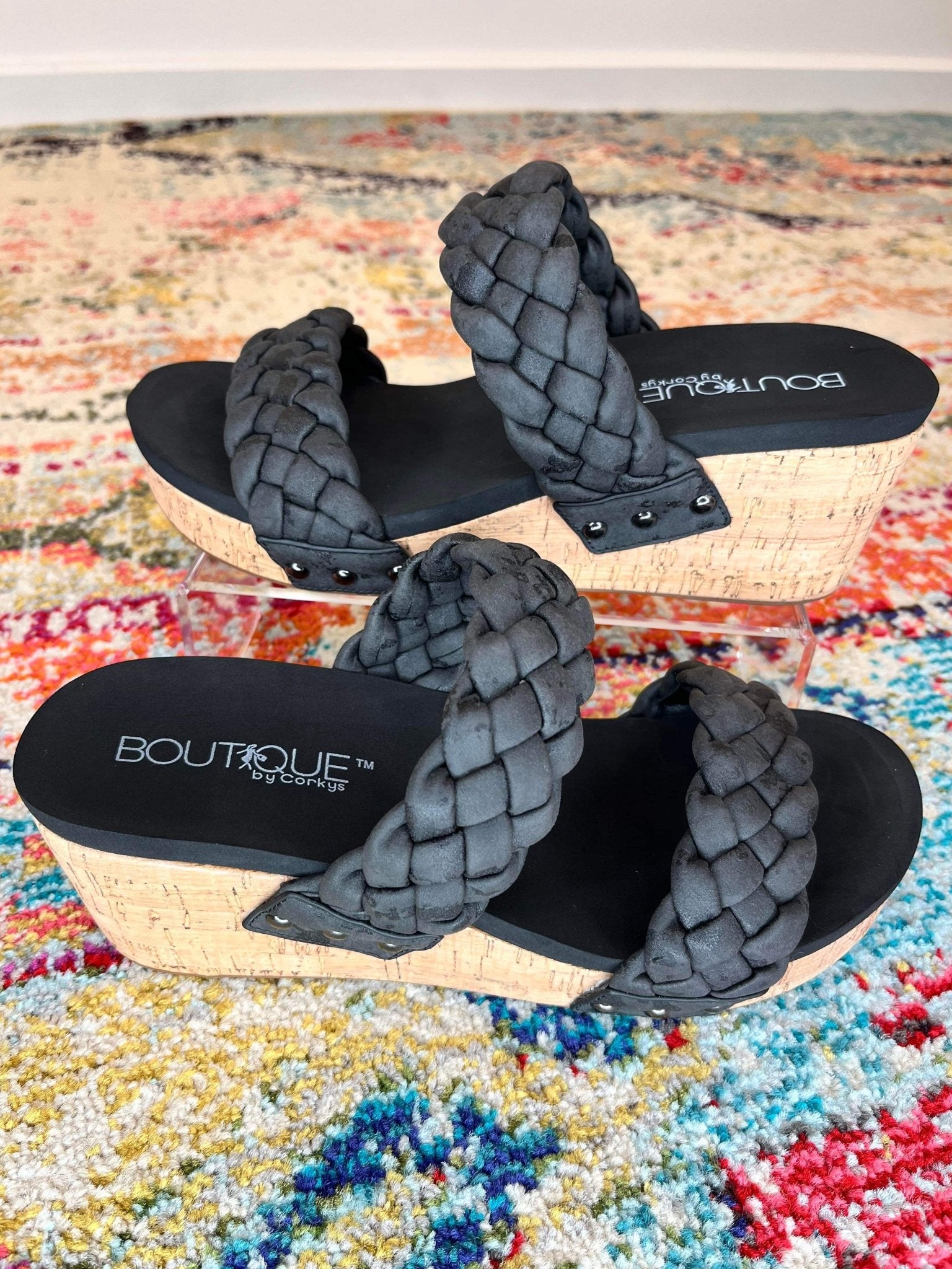Delightful Braided Wedge Sandal - Black Metallic - Lavender Hills BeautyCorkys Footwear41-0110-BKME-Q-6