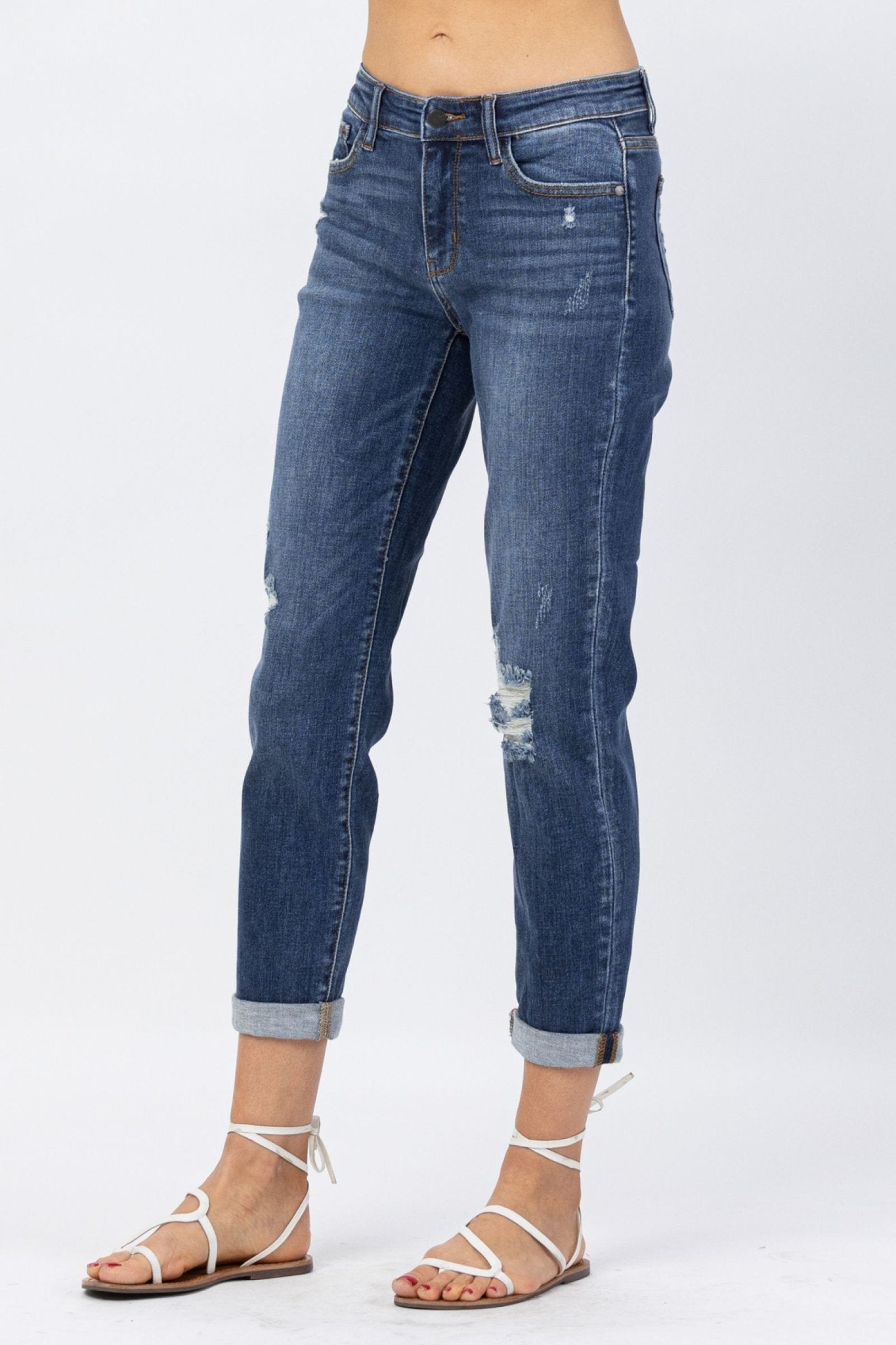 Newport - Mid Rise Slim Fit Cuffed Jeans | Judy Blue | 82204 - Lavender Hills BeautyJudy Blue82204REG-DK-7(28)