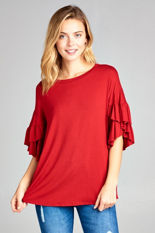 Ruffle Sleeve Top - Red - Lavender Hills BeautyeLuna