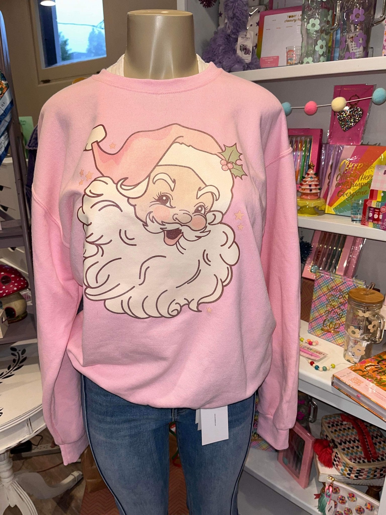 Pink Santa Crewneck Sweatshirt - Lavender Hills BeautyLavender Hills Beauty