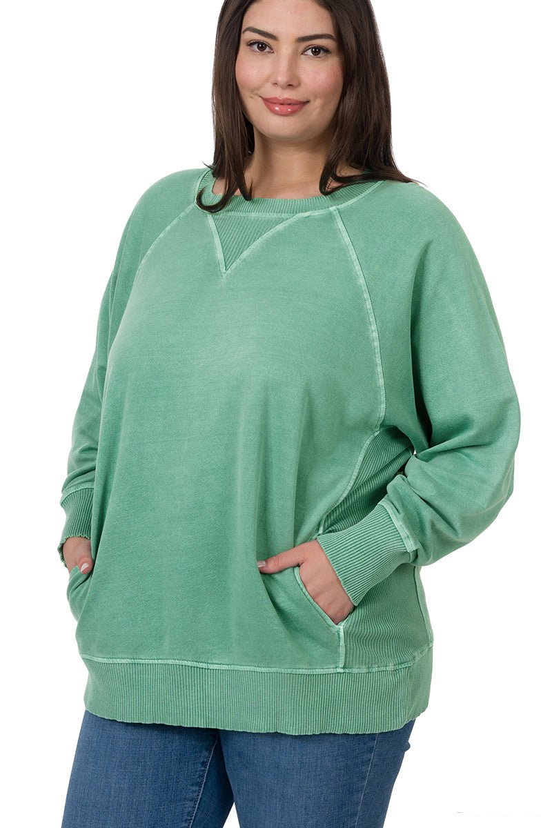 Casual Plus Pullover Sweatshirt - Green - Lavender Hills BeautyZenana