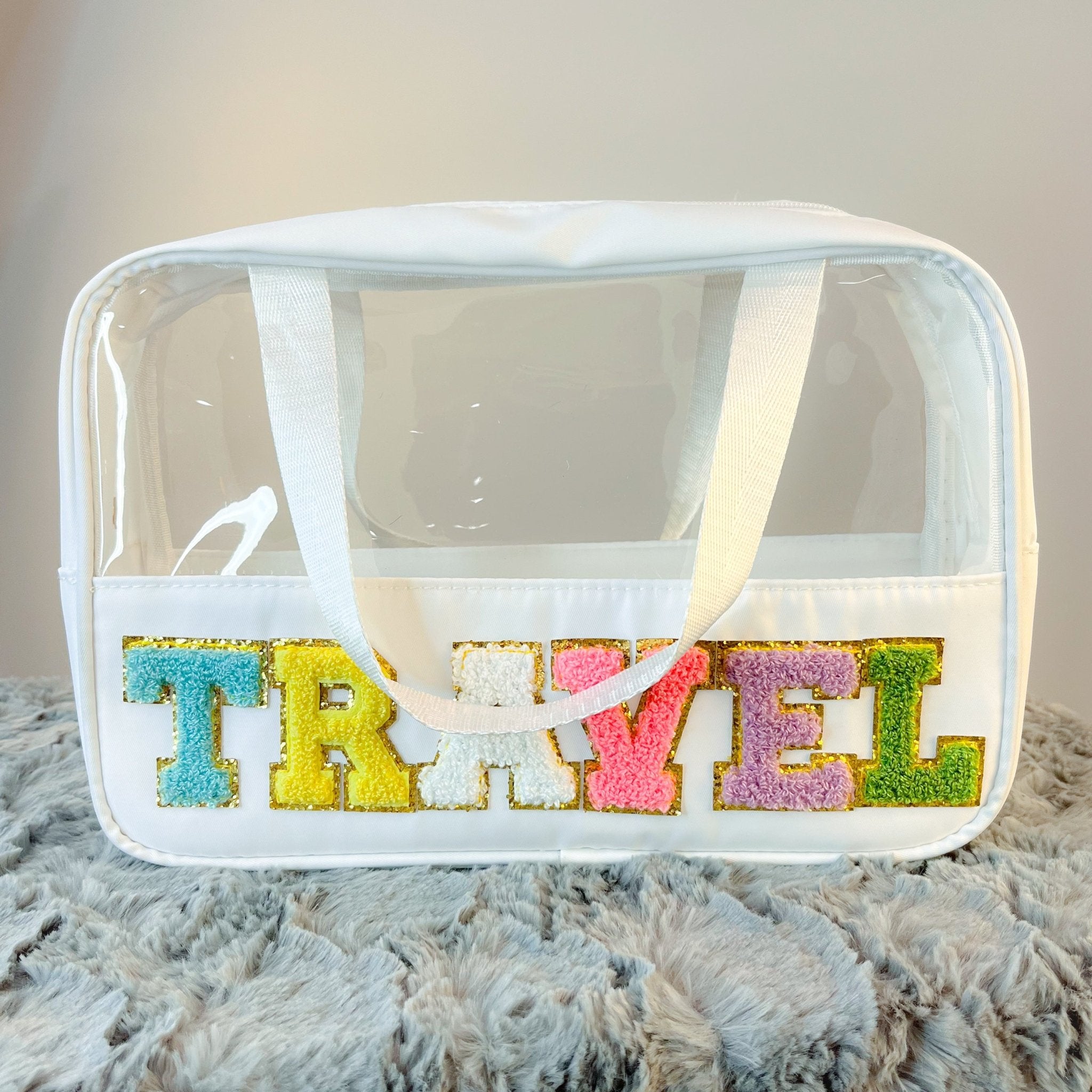 Travel Clear Bag with Chenille Letters - Lavender Hills BeautyLavender Hills BeautyU-213