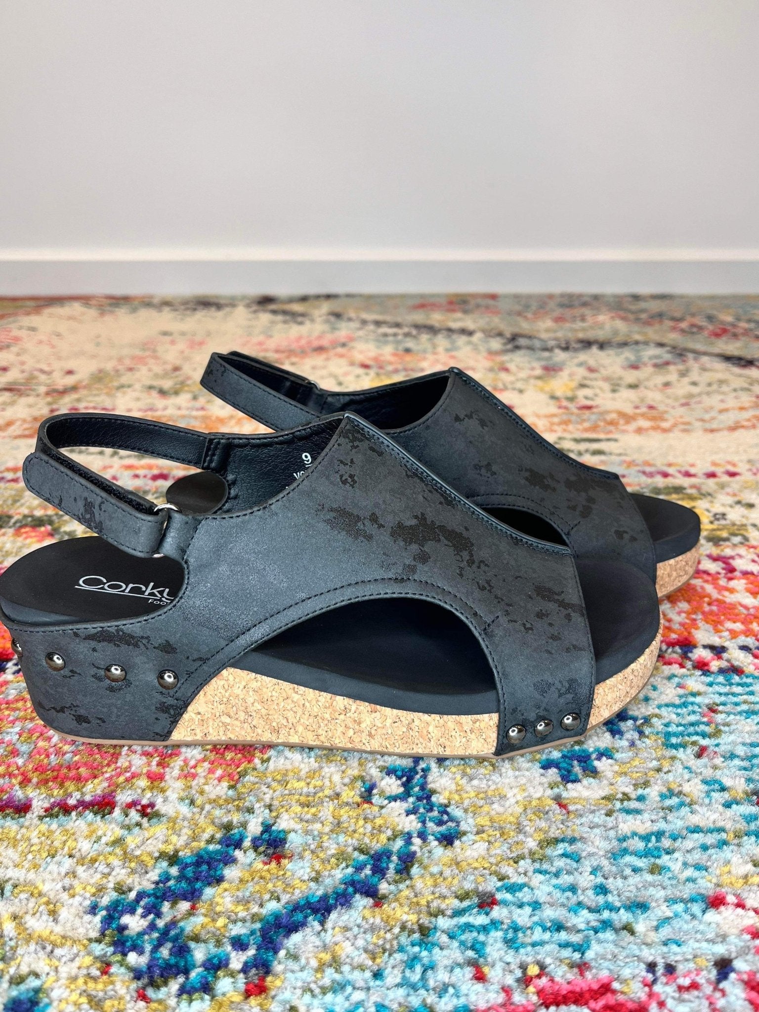 Volta II Wedge Sandal - Black Metallic - Lavender Hills BeautyCorkys Footwear41-0334-BKME-Q-6